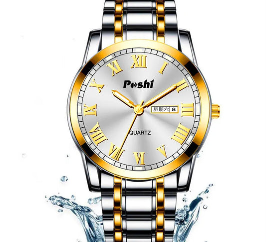 OLEVS Ladies Quartz Watch, White Dial Day Date, Two-Tone Steel
