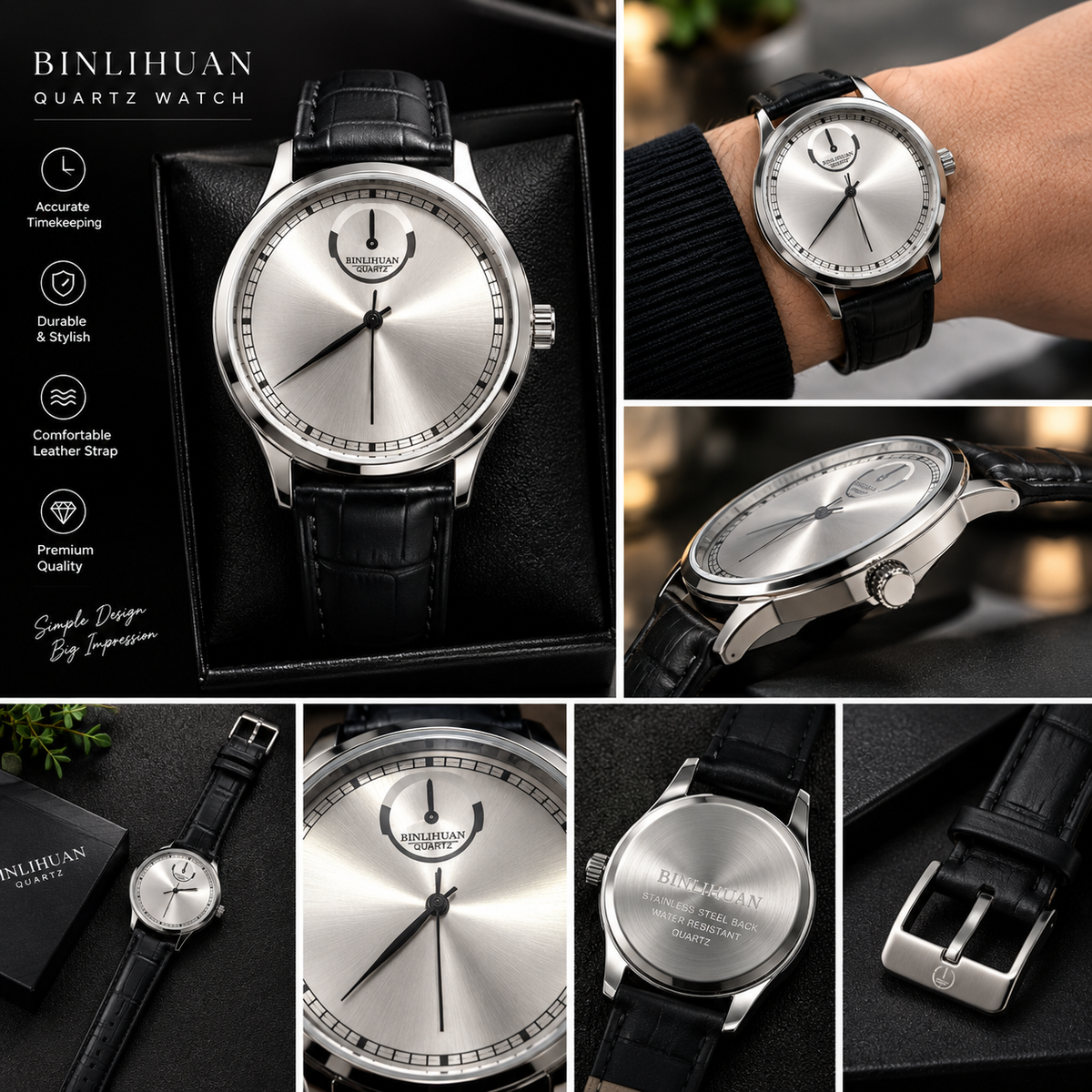 Curren Men's Classic Watch, Silver Dial, Black Croc Leather Strap