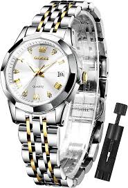 Aurum Ladies Two-Tone Quartz Watch, White Dial with Date