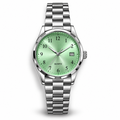 Aurum Mint Green Dial Quartz Watch, Stainless Steel Bracelet with Date