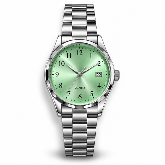 Aurum Mint Green Dial Quartz Watch, Stainless Steel Bracelet with Date